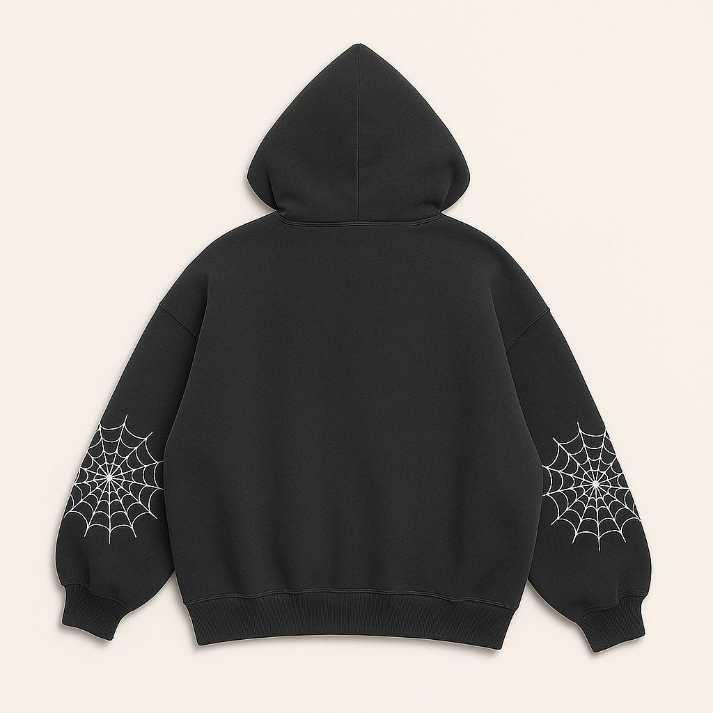 loose fit black hoodie - spider web